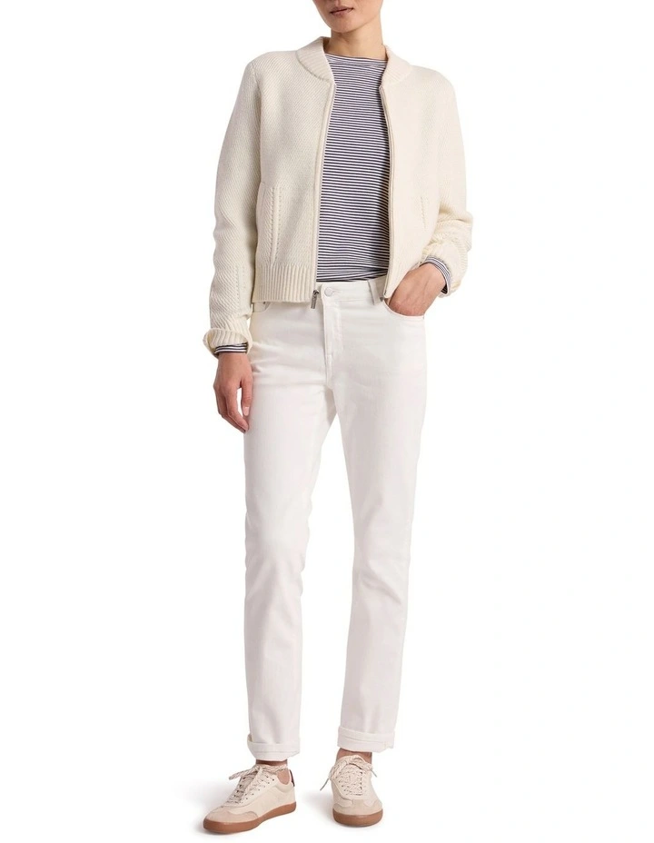 Anaya Knit Bomber Jacket in Ivory image 2
