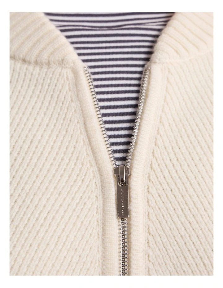 Anaya Knit Bomber Jacket in Ivory image 3