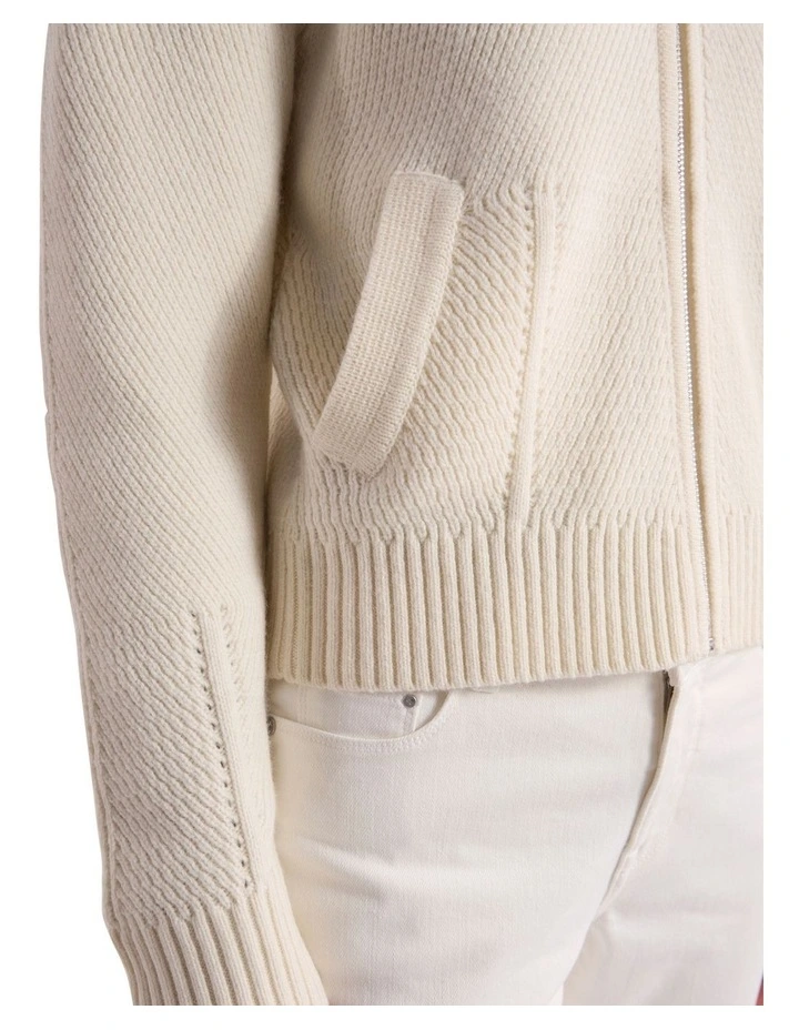 Anaya Knit Bomber Jacket in Ivory image 4