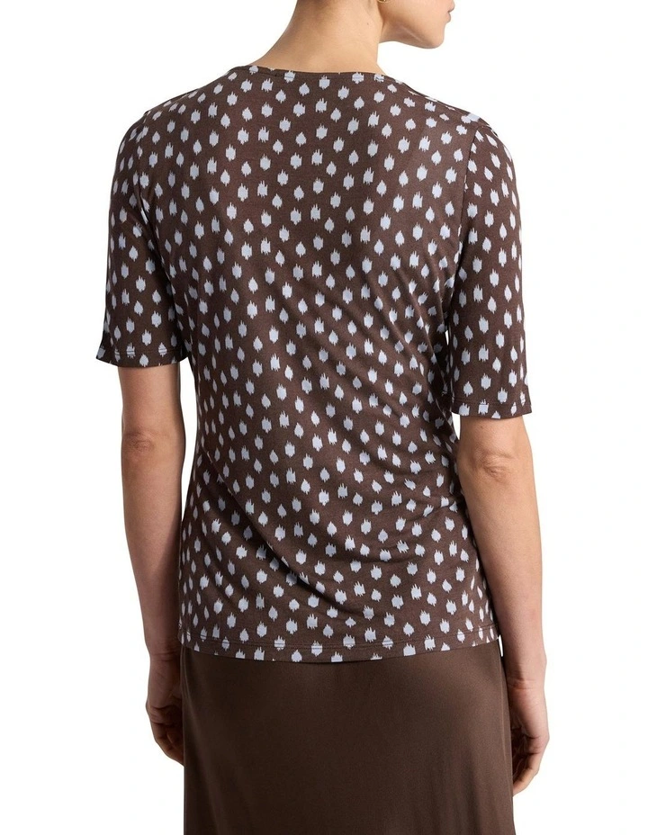 Maika Pleat Front Jersey Top in Brown Multi image 4