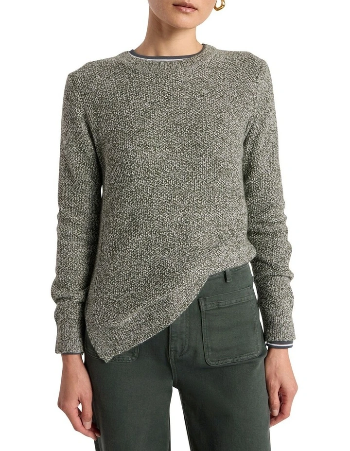 Moss Stitch Knit Jumper in Nori Green Melange image 1