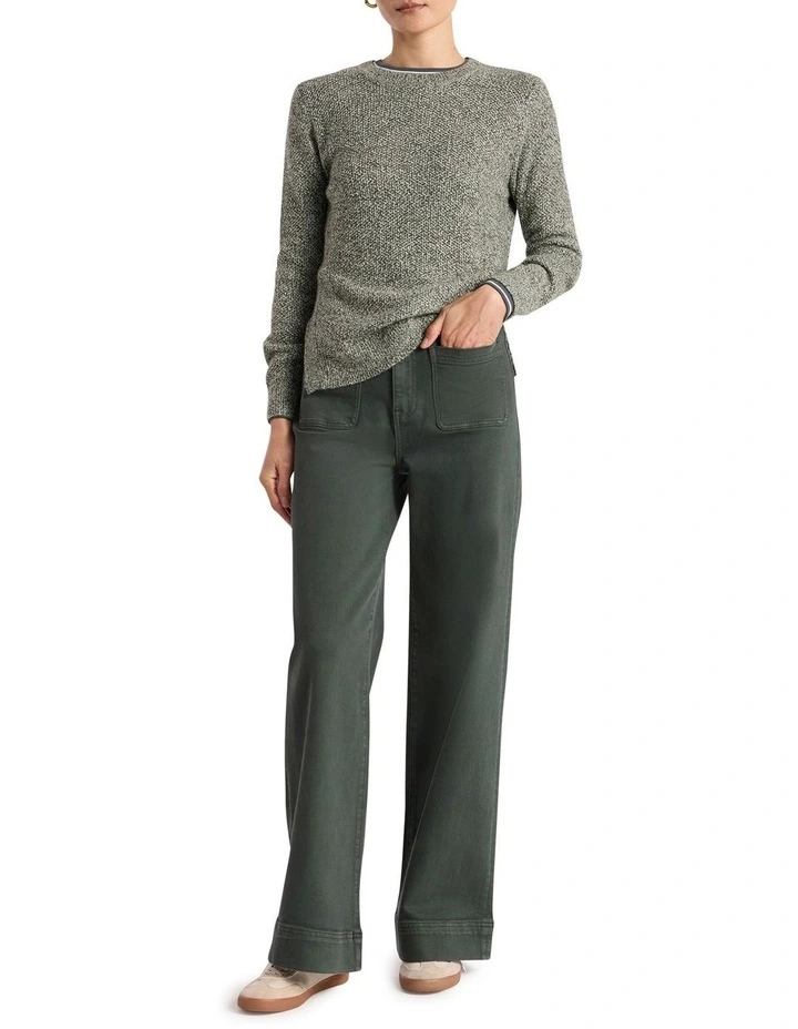 Moss Stitch Knit Jumper in Nori Green Melange image 2