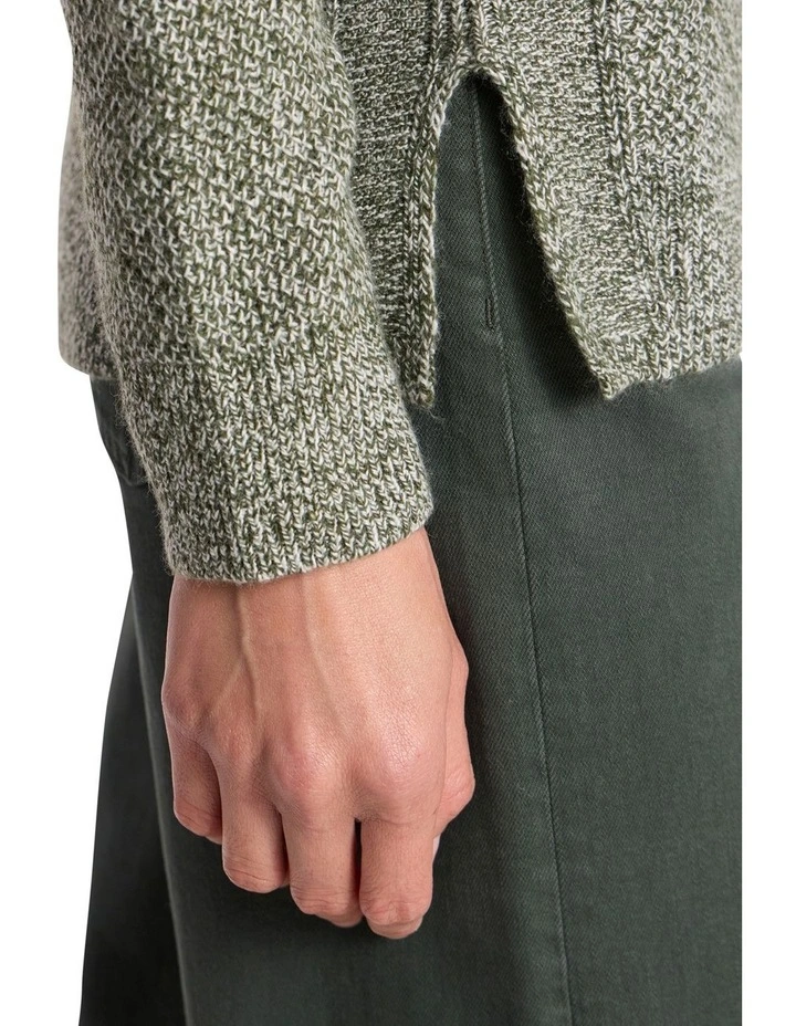 Moss Stitch Knit Jumper in Nori Green Melange image 3