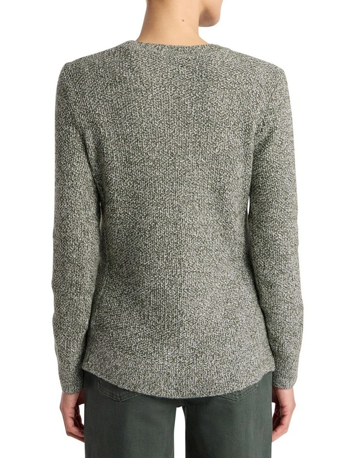 Moss Stitch Knit Jumper in Nori Green Melange image 4