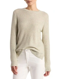 Moss Stitch Knit Shwter in Mojito Green Melange