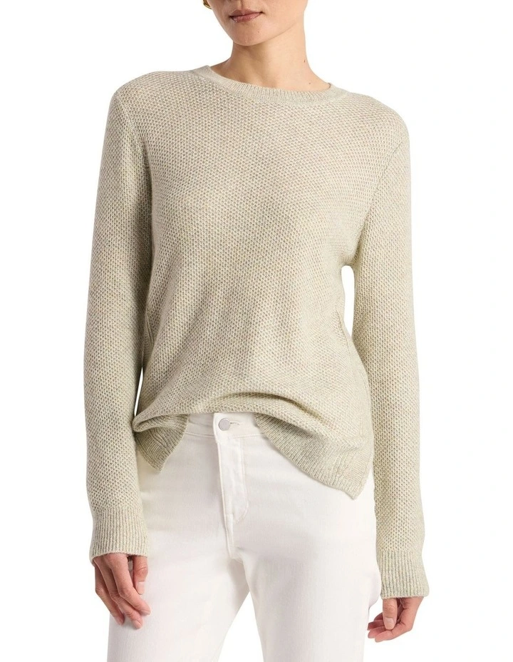 Moss Stitch Knit Shwter in Mojito Green Melange image 1