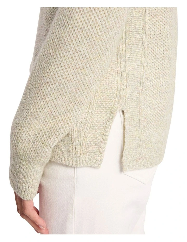 Moss Stitch Knit Shwter in Mojito Green Melange image 4