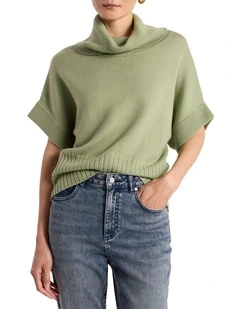 Roll Neck Gilet Jumper in Mojito Green