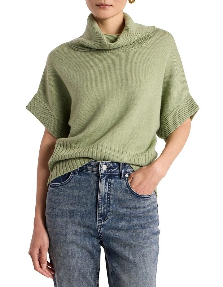 Roll Neck Gilet Jumper in Mojito Green image 1