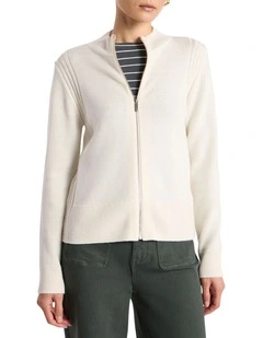 Zip Thru Merino Cardigans in Ivory