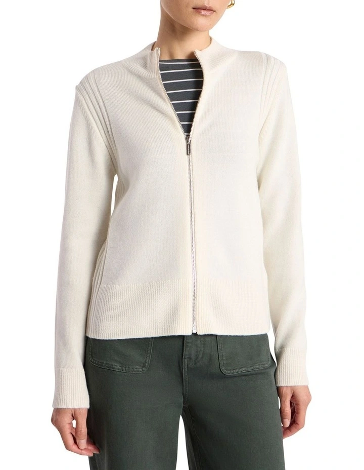 Zip Thru Merino Cardigans in Ivory image 1