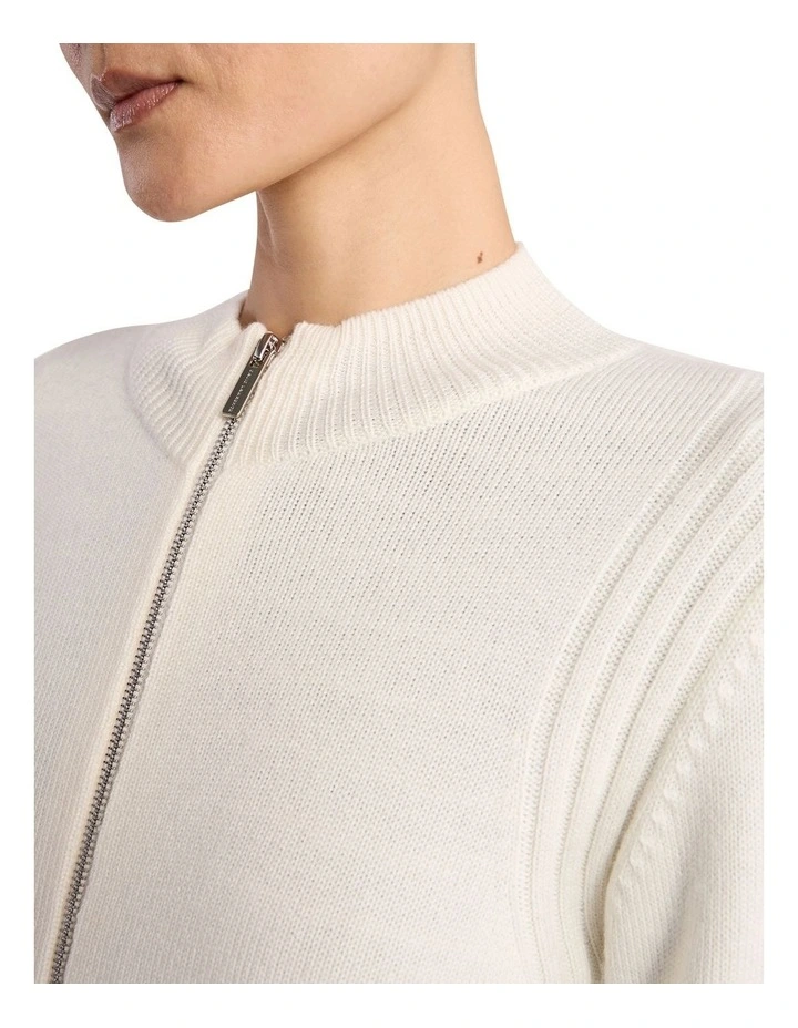 Zip Thru Merino Cardigans in Ivory image 3