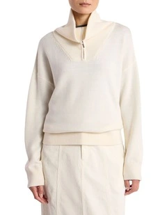 Eros Merino Polo Knit Jumper in Ivory