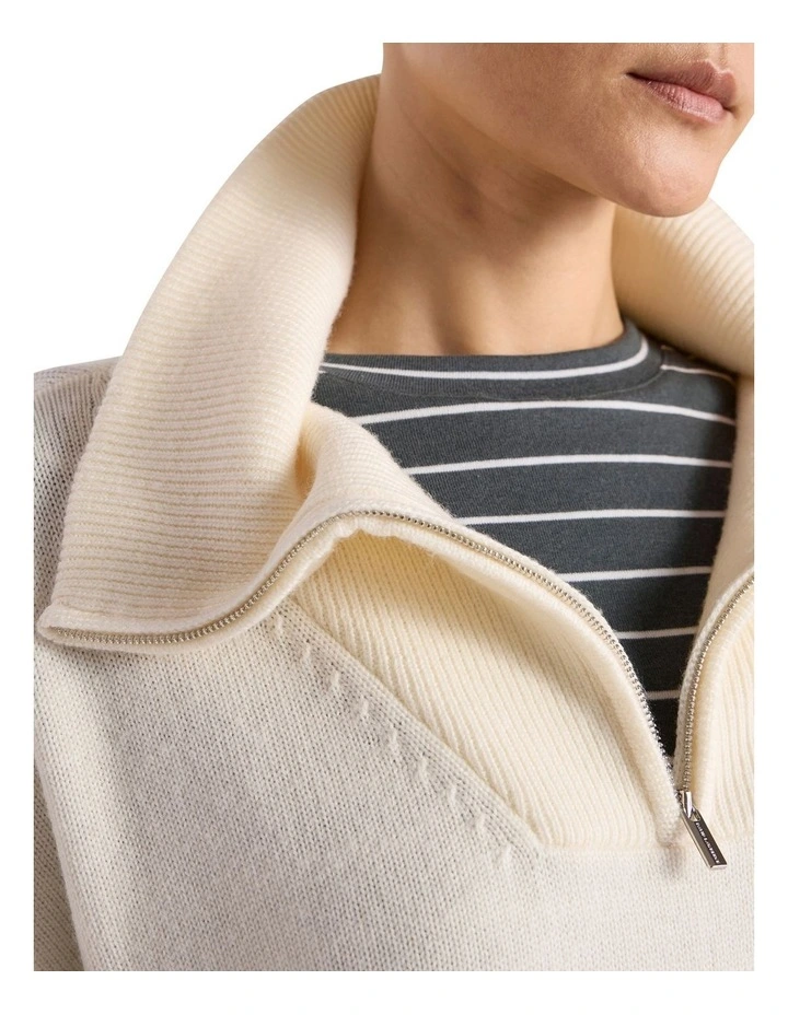 Eros Merino Polo Knit Jumper in Ivory image 3