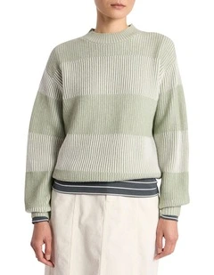 Lottie Merino Knit Jumper in Mojito Green Stripe