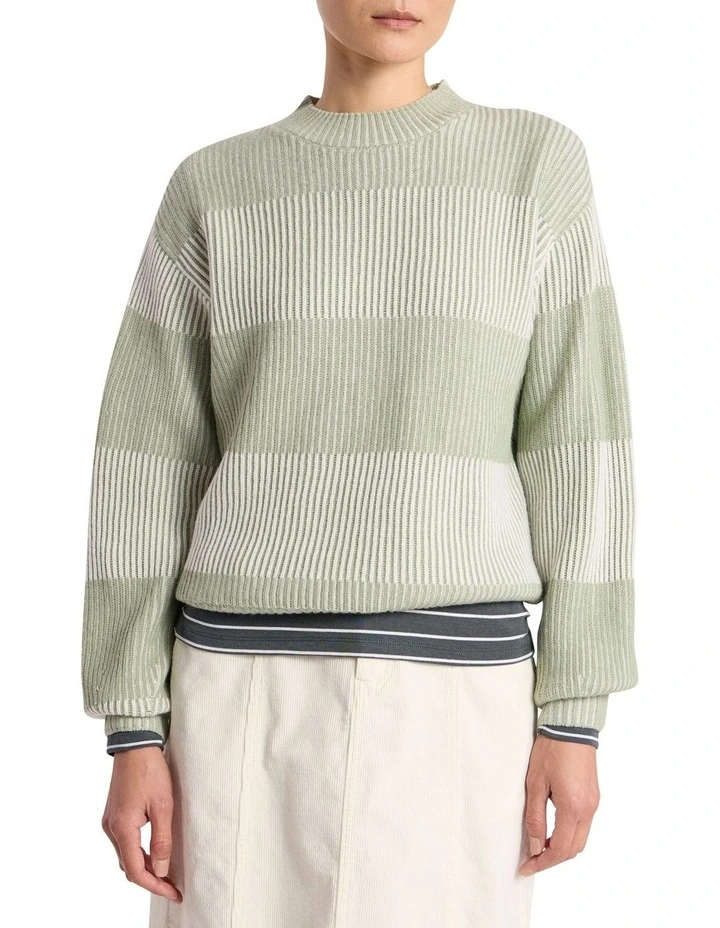 Lottie Merino Knit Jumper in Mojito Green Stripe image 1
