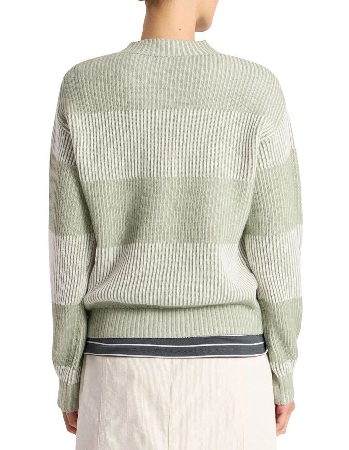Lottie Merino Knit Jumper in Mojito Green Stripe image 5