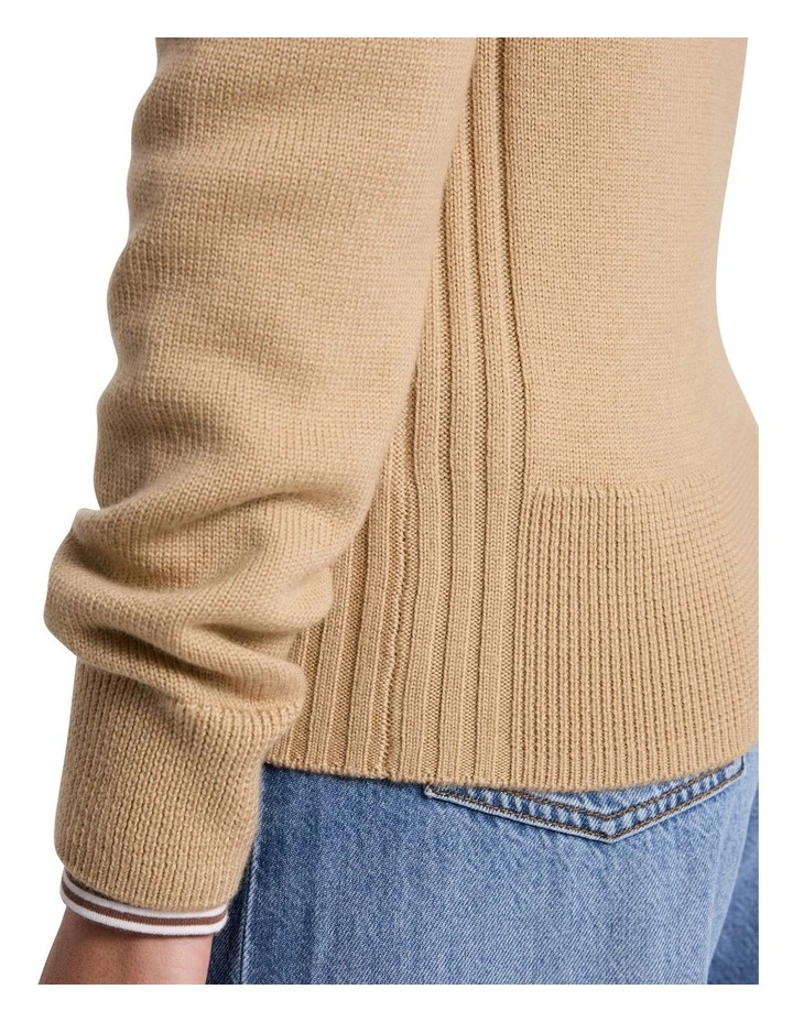 Zip Thru Merino Cardigan in Camel image 4