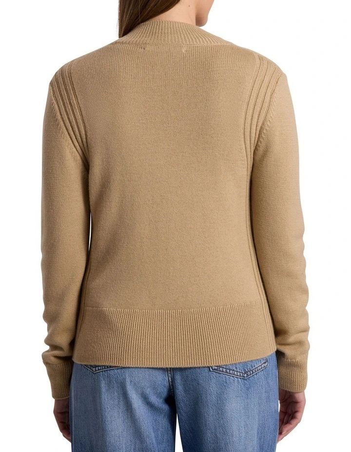 Zip Thru Merino Cardigan in Camel image 5