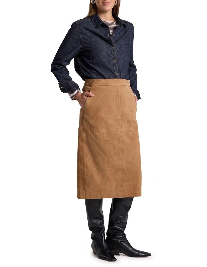 Tanzie Suede Pencil Skirt in Caramel image 1