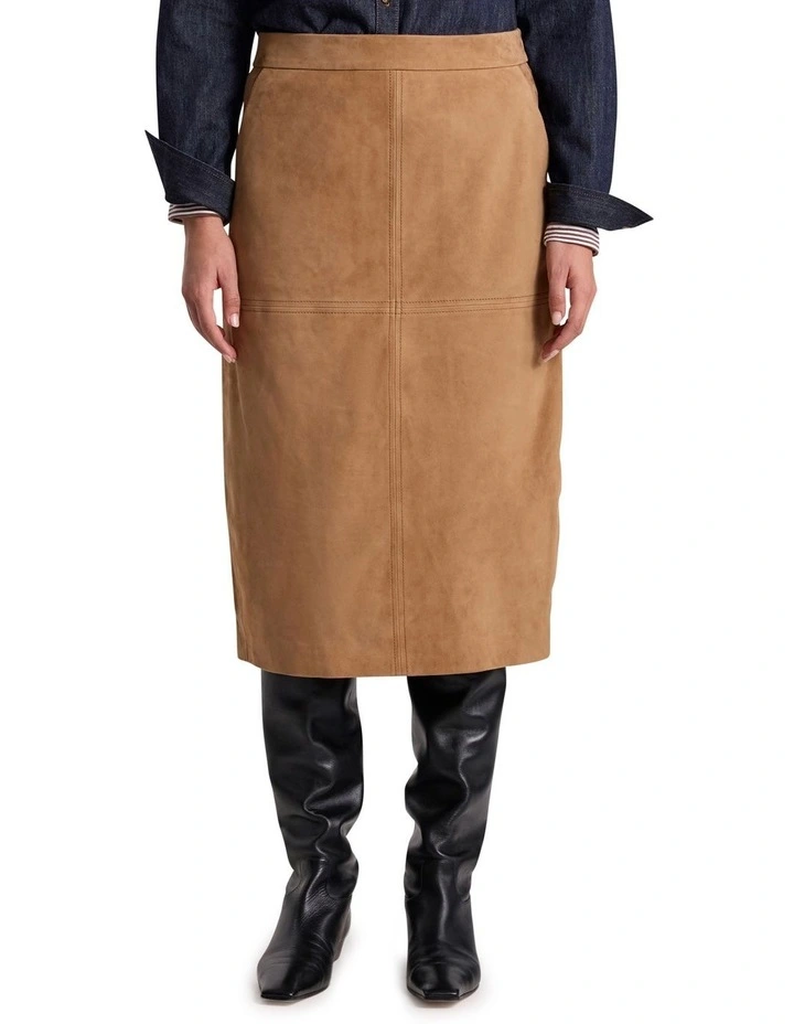 Tanzie Suede Pencil Skirt in Caramel image 2
