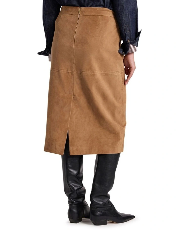 Tanzie Suede Pencil Skirt in Caramel image 5