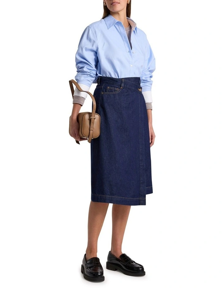 Camilla Denim Wrap Skirt in Indigo image 1