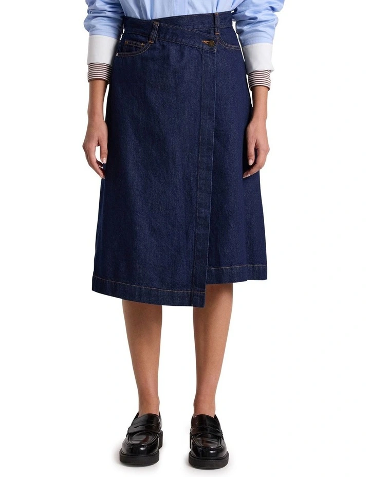 Camilla Denim Wrap Skirt in Indigo image 2
