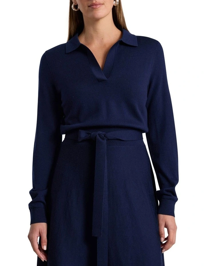 Indira Merino Knit Polo Dress in Navy image 2