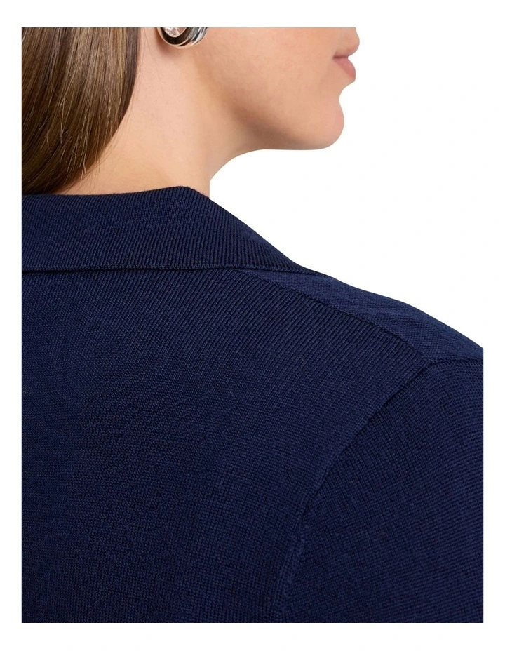 Indira Merino Knit Polo Dress in Navy image 4