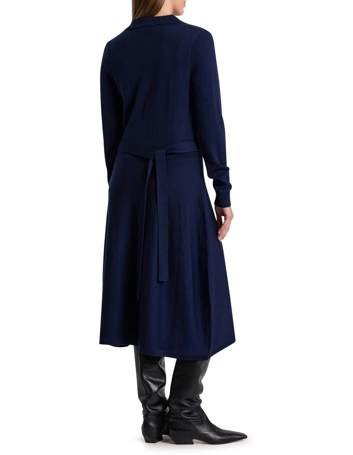 Indira Merino Knit Polo Dress in Navy image 5