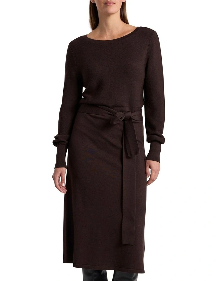 Shyla Merino Knit Dress in Coffee image 1