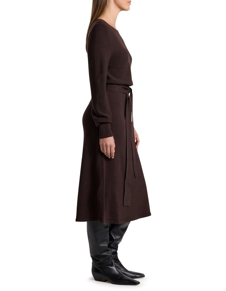 Shyla Merino Knit Dress in Coffee image 4