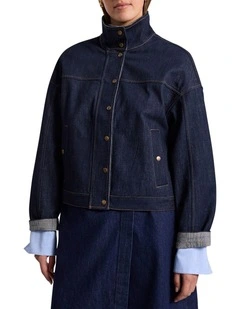 Shay Crop Denim Jacket in Indigo