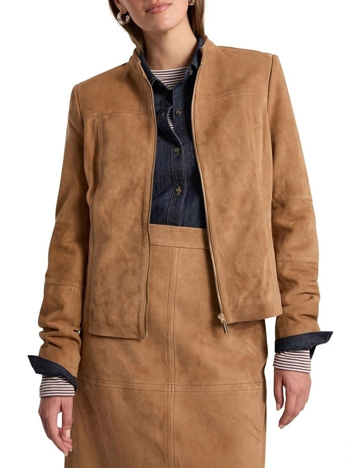 Paignton Suede Leather Jacket in Caramel image 1