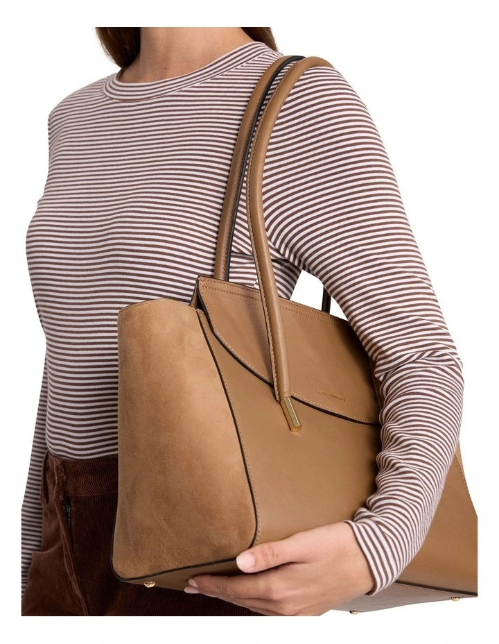 Velda Suede Leather Tote Bag in Caramel image 4