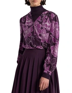 Garnet Silk Blouse in Eggplant Multi