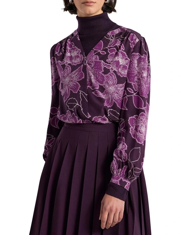 Garnet Silk Blouse in Eggplant Multi image 1