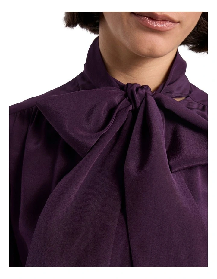 Marlow Pussy Bow Silk Blouse in Eggplant image 3
