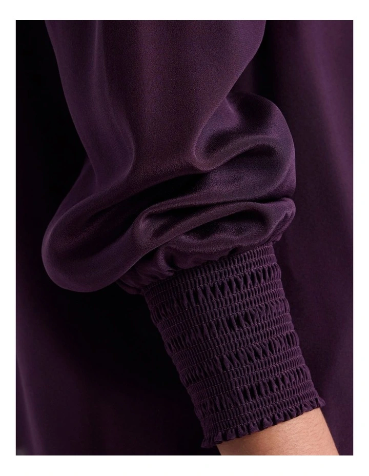 Marlow Pussy Bow Silk Blouse in Eggplant image 4