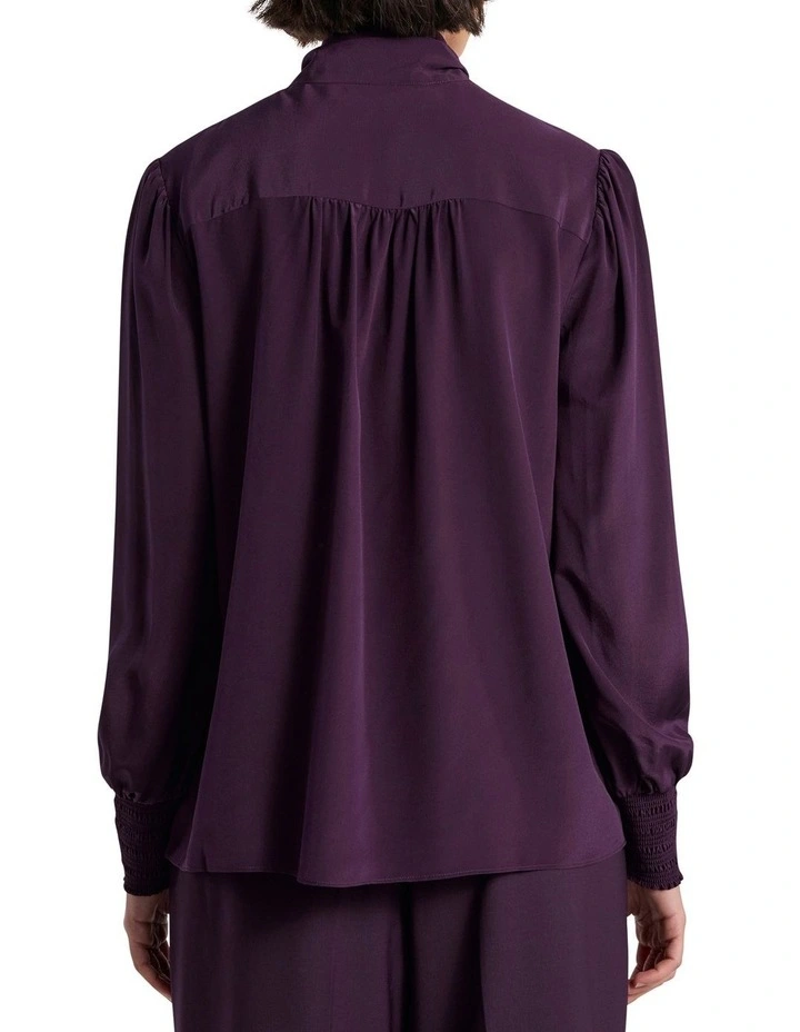 Marlow Pussy Bow Silk Blouse in Eggplant image 5