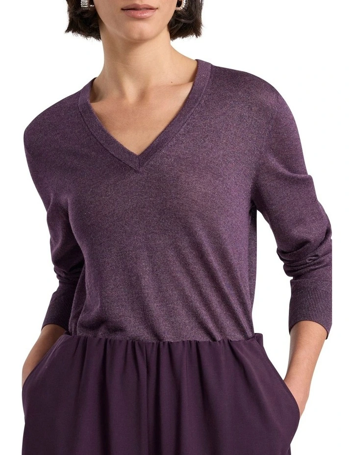Peta Sparkle V Neck Knit in Light Eggplant image 1