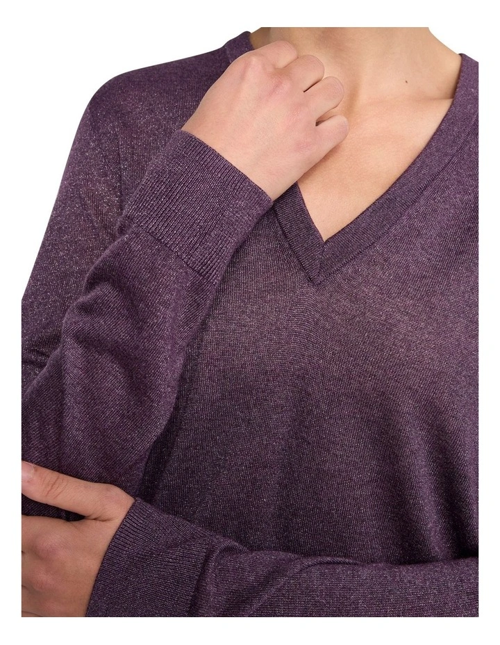 Peta Sparkle V Neck Knit in Light Eggplant image 3