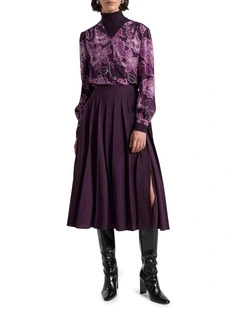 Effie Pleat Midi Skirt in Eggplant