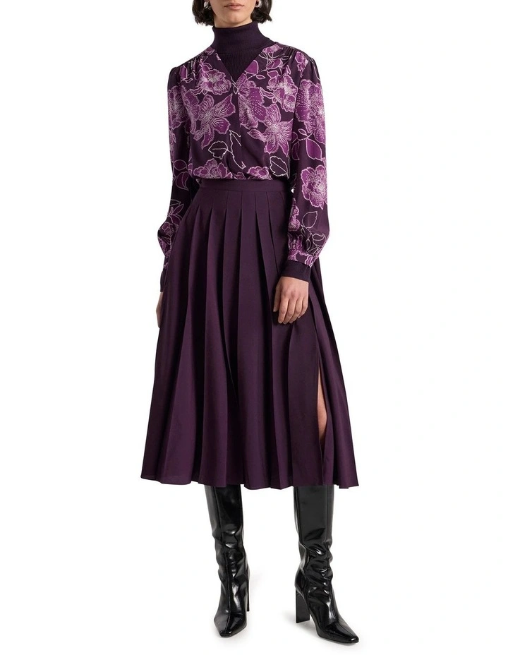 Effie Pleat Midi Skirt in Eggplant image 1