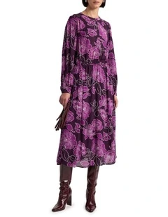 Garnet Viscose Dress in Eggplant Multi