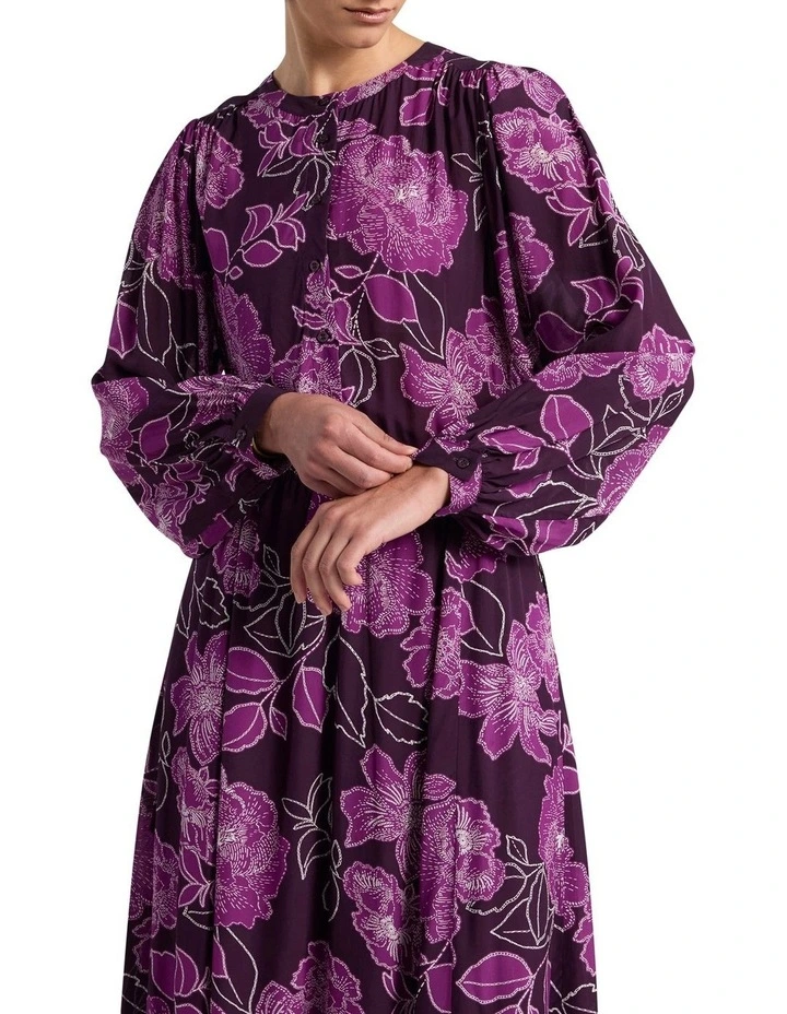 Garnet Viscose Dress in Eggplant Multi image 3