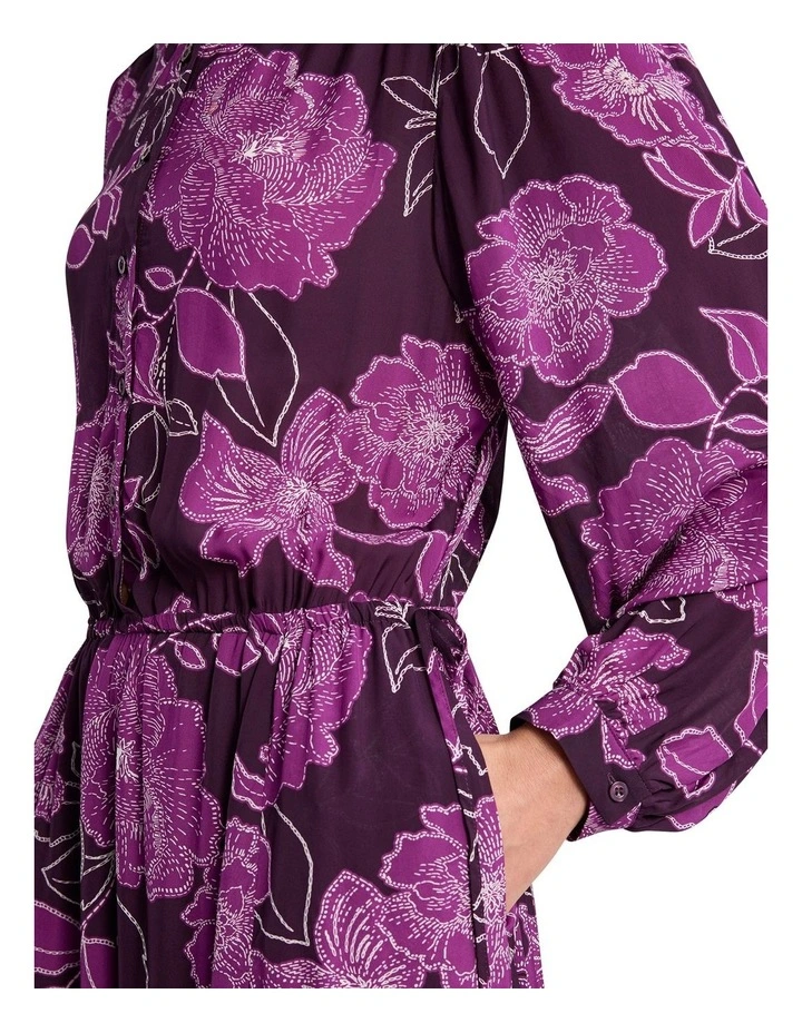 Garnet Viscose Dress in Eggplant Multi image 4