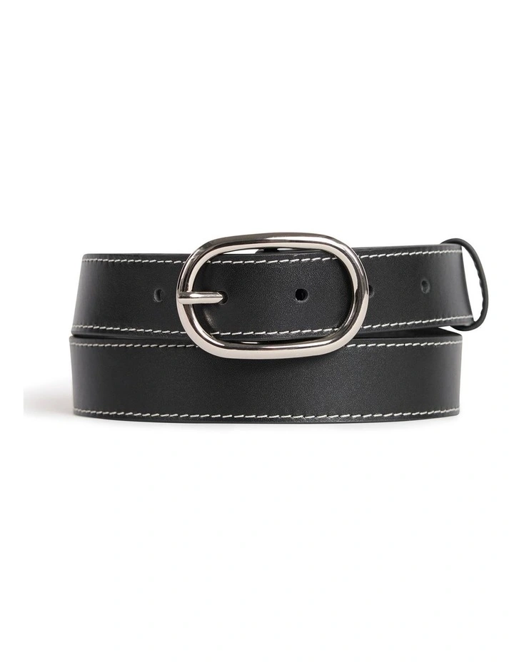 Jagger Leather Contrast Belt in Black/White image 1