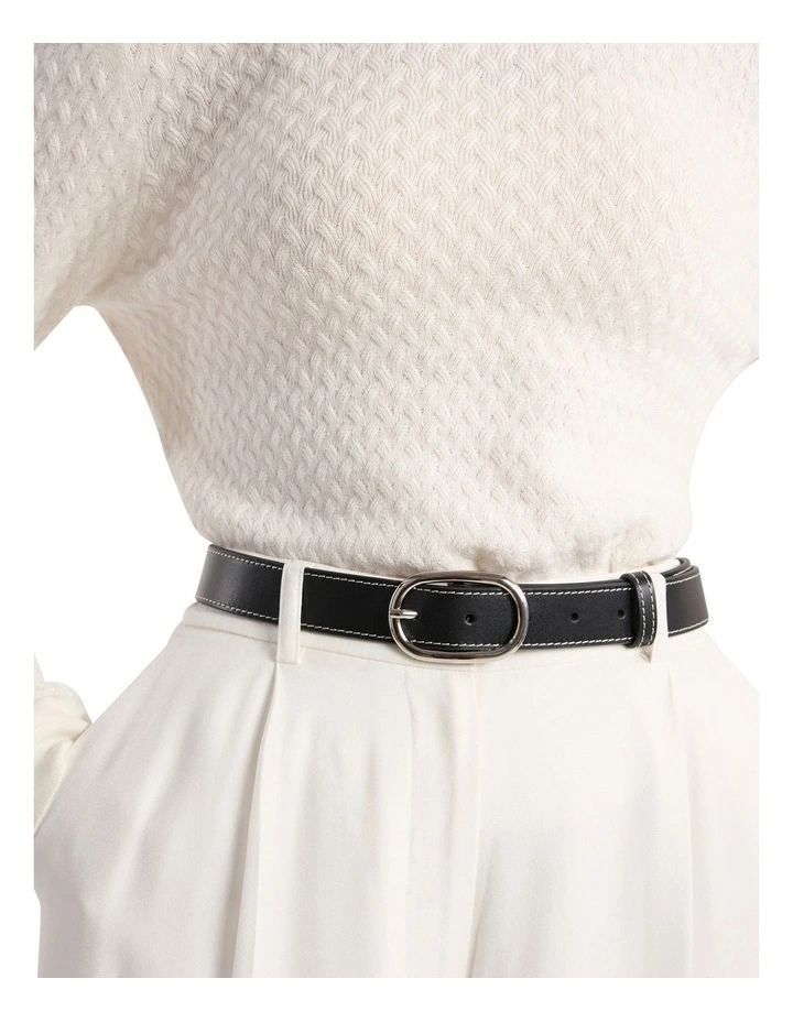 Jagger Leather Contrast Belt in Black/White image 2